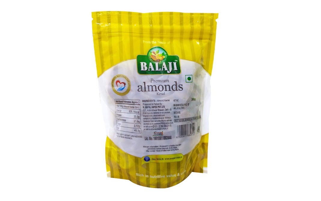 Balaji Premium Almonds Kernel    Pack  200 grams